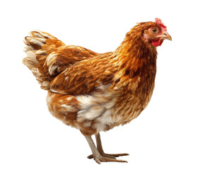 Fototapeta premium Brown hen standing proudly in a farmyard setting on a transparent background, cut out