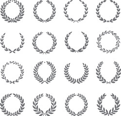 Set of circular laurel foliate. Wheat and oak wreaths. Laurel wreaths set