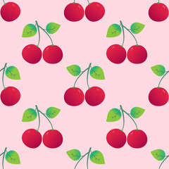 Seamless red cherry pattern design, flat cherry pattern template vector.