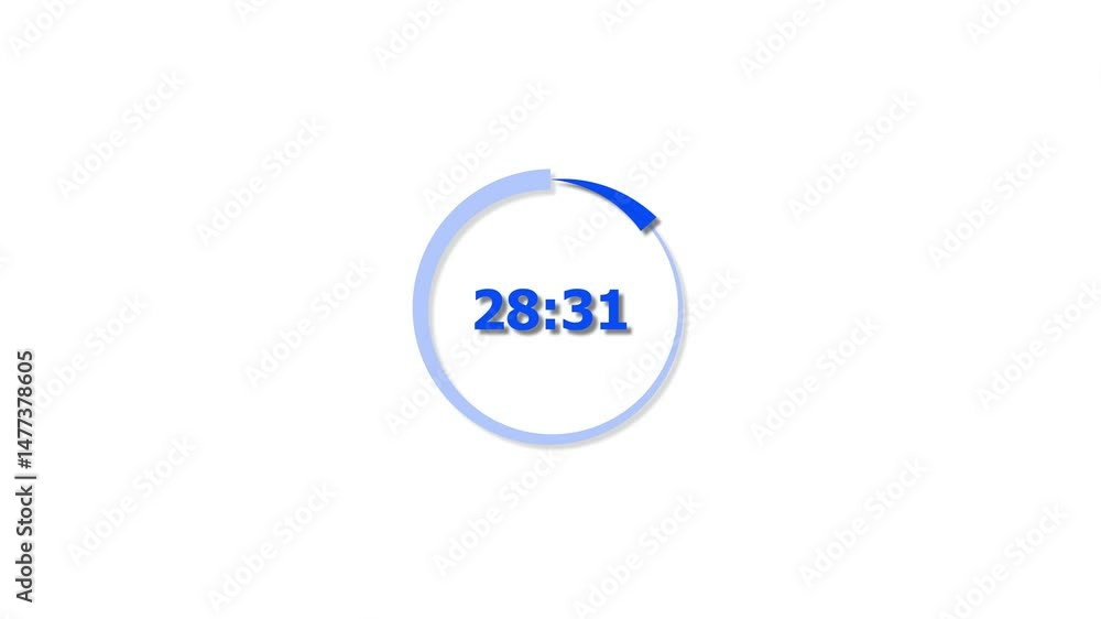 Fototapete digital countdown timer royal blue color animation of 33 second on transparent on white background. 