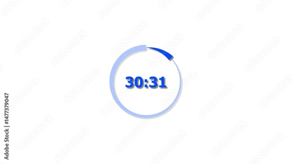 Poster digital countdown timer royal blue color animation of 35 second on transparent on white background. 