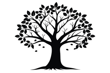 Obraz premium Silhouette Illustration of a Tree with Leaves and Branches for Art or Design Projects
