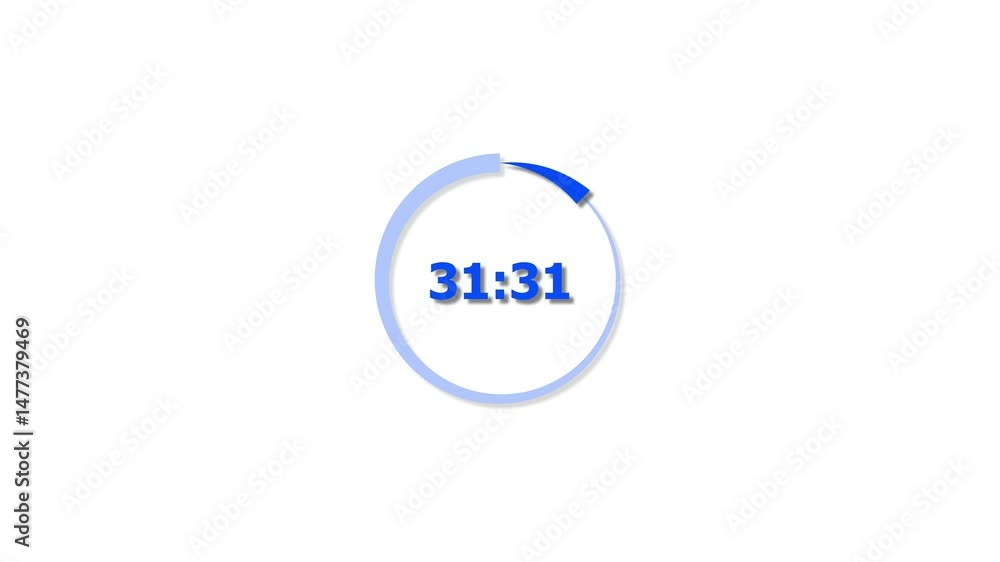 Aufkleber digital countdown timer royal blue color animation of 36 second on transparent on white background. 