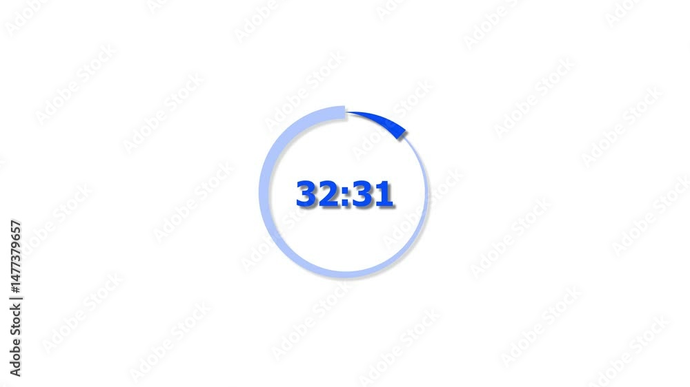 Fototapete digital countdown timer royal blue color animation of 37 second on transparent on white background. 