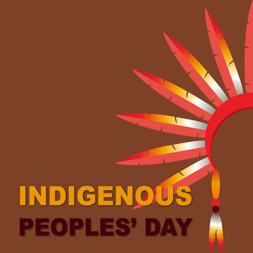 International Day of the World's Indigenous People Vector art. Traditional feathered head cover on a bold background with copy space. Indigenous Peoples' Day awareness campaigns.