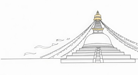 Stupa with Prayer Flags Illustration