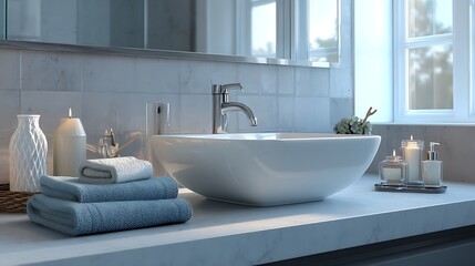 Fototapeta premium Stylish white sink in modern bathroom interior