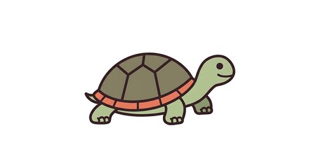 Cartoon Turtle Walking Isolated on White Background