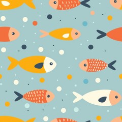 seamless pattern of playful marine animals, bright coral reefs, and bubbles, kawaii pastel style