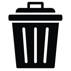 Simple Black Silhouette of a Lidded Trash Can with Vertical Slits on its Front