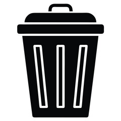 Black Trash Can with Lid Vector Illustration of Waste Container Icon