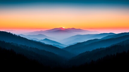 Distant Ridge Silhouette at Sunset: Layers of Blue and Purple Mountains