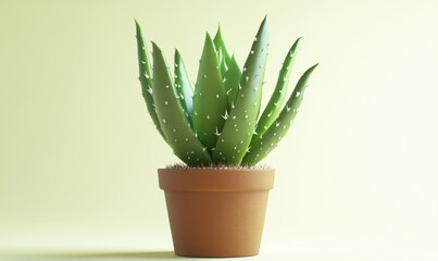 Aloe vera plant in terracotta pot, pastel background, home decor