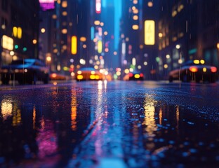 Obraz premium Rain-slicked city street at night (2)