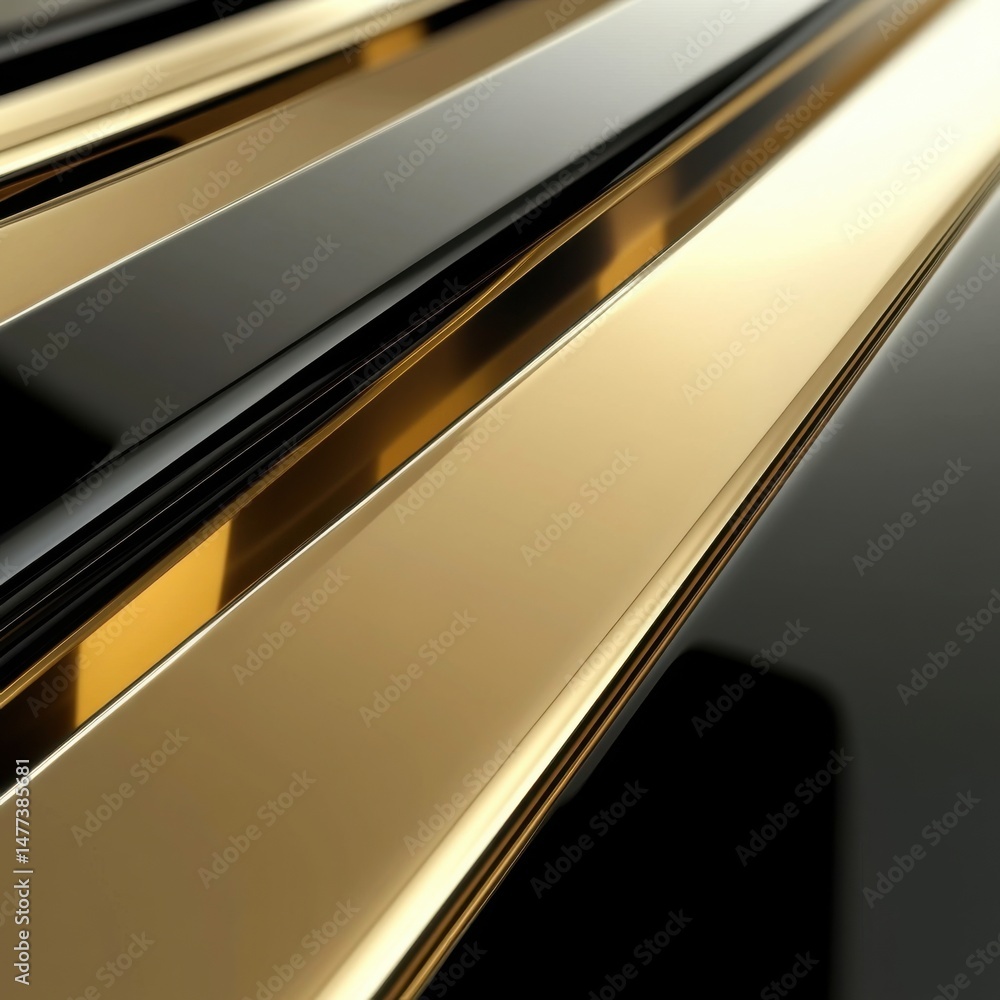 Poster abstract close up of parallel gold and black bars in diagonal perspective studio shot for modern des