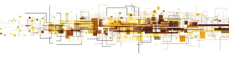 Abstract graphic design with interwoven lines and squares in warm colors.  Interconnected shapes create a dynamic visual effect