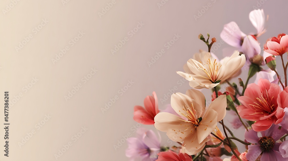 Poster Simple floral arrangement on a soft gradient background with space for text