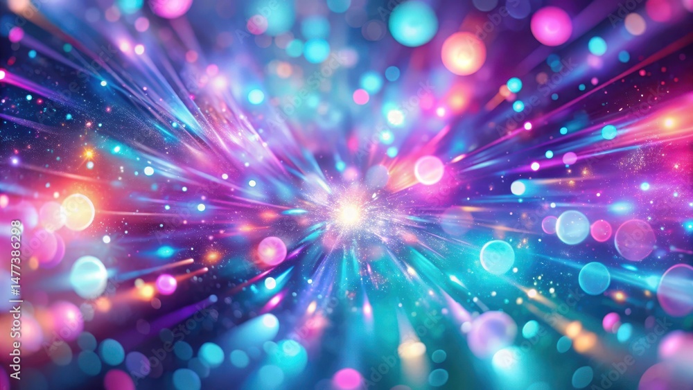Poster abstract burst of radiant light and colorful particles, a vibrant energy display