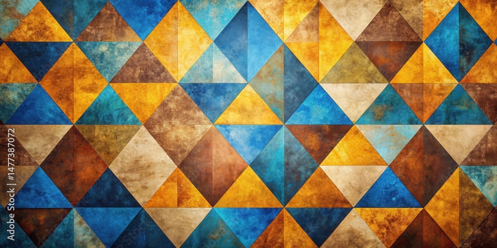 Poster abstract geometric triangular pattern with earthy tones and textured surface