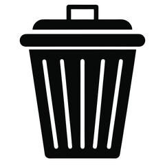 Simple Black Trash Can Icon with Lid and Handle Design Element Graphic