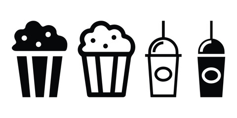 Popcorn And Soft drink icon set. Food And Drink Illustrations. Milkshake And Popcorn.