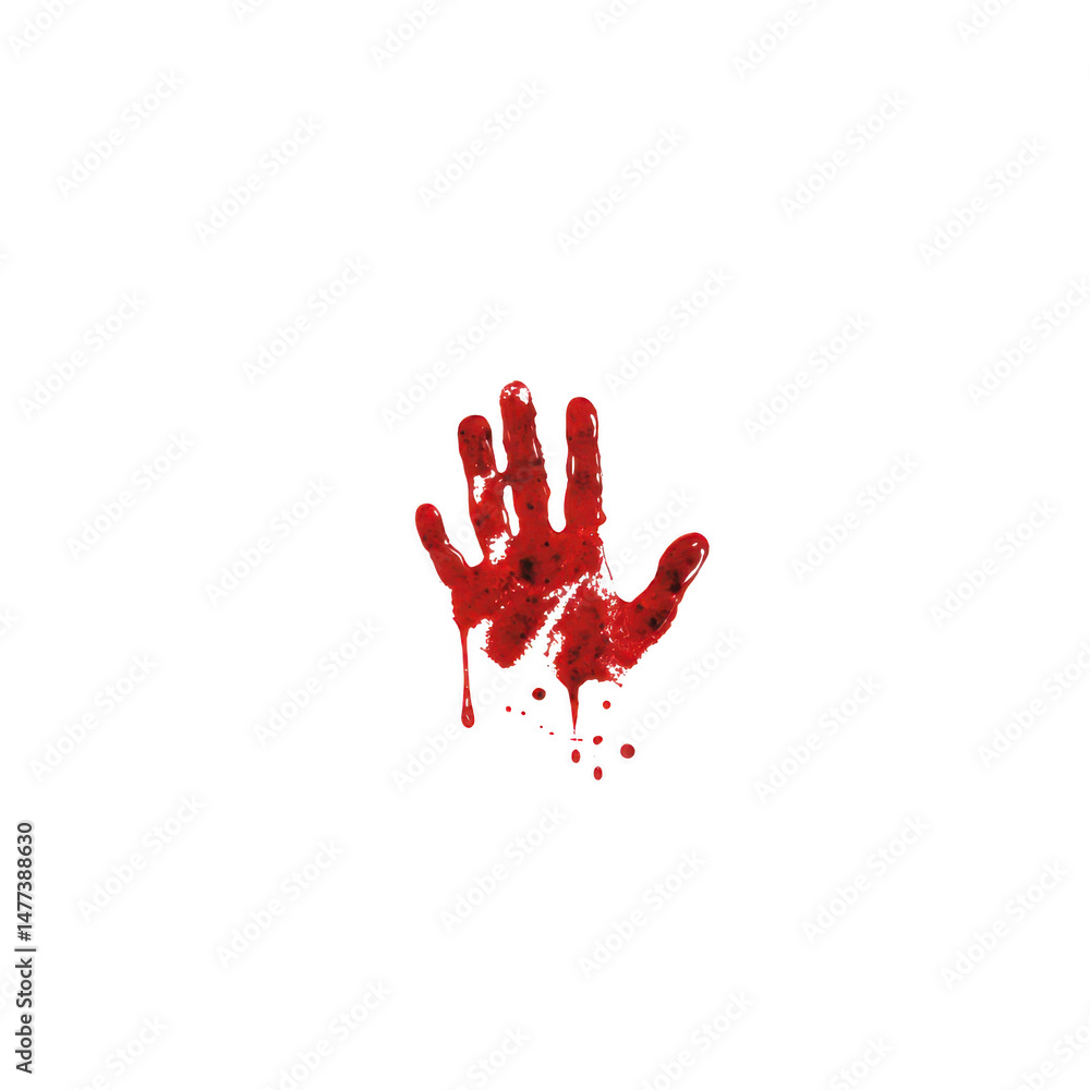 Poster red handprint with dripping paint creates dramatic and intense visual against transparency backgroun