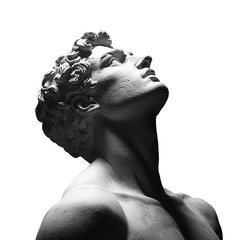 Classical marble statue looking up in dramatic light