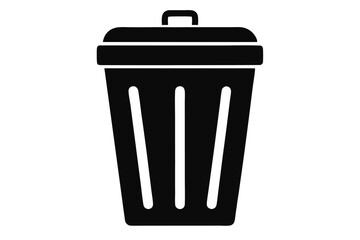 Solid Black Trash Can Icon with Lid and Handle, Simple Vector Image