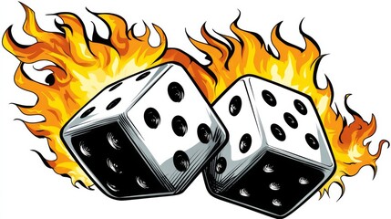 Two dice surrounded by flames, symbolizing risk and excitement