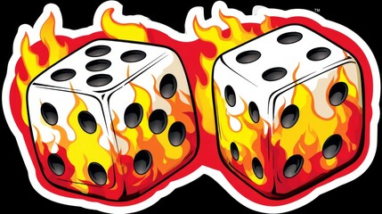 Fiery dice illustration with flames, perfect for gaming and luck themes