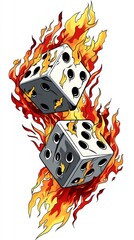 Flaming dice with vibrant flames, symbolizing risk and chance
