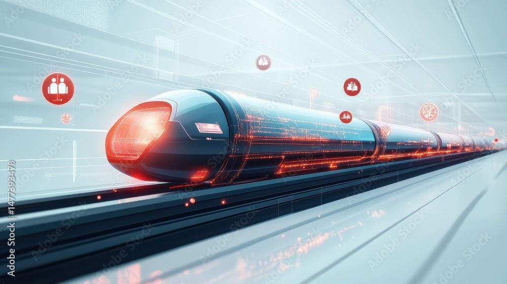 Poster hyperloop finance plan with partnership icons showing public-private cooperation for future transit