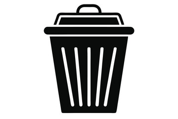 Black Graphic of a Covered Trash Can, a Waste Bin Illustration