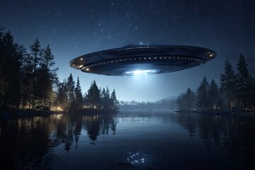 Ufo Over Lake at Night