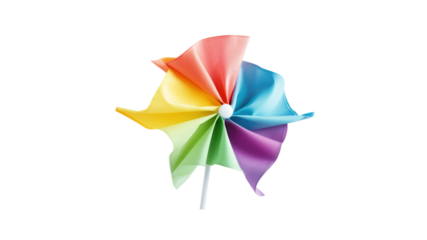 Colorful Rainbow Pinwheel Toy on Transparent Background