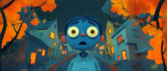 Cartoon character in the night city. Illustration on the theme of cartoons, characters and personages.