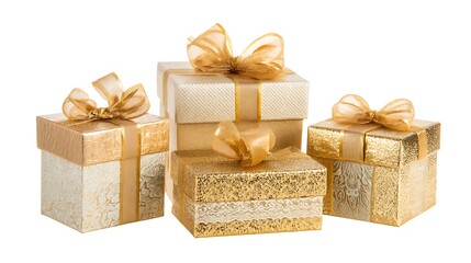 Presents luxury gold gift box presents die cut without background, for celebration festival c
