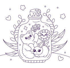 Hand drawn coloring book illustration	
