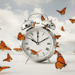 Dreamy Clock Surrounded by Butterflies