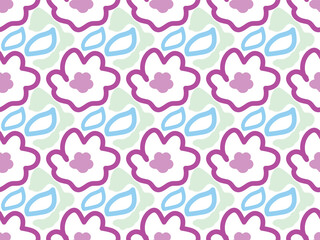 Abstract pink flowers and blue leaves. Seamless vector pattern for design and  decoration..eps