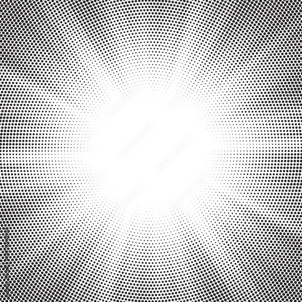 Poster Halftone gradient sun rays pattern. Abstract halftone vector dots background. monochrome dots pattern. Vector background in comic book style with sunburst rays and halftone. Retro pop art design.