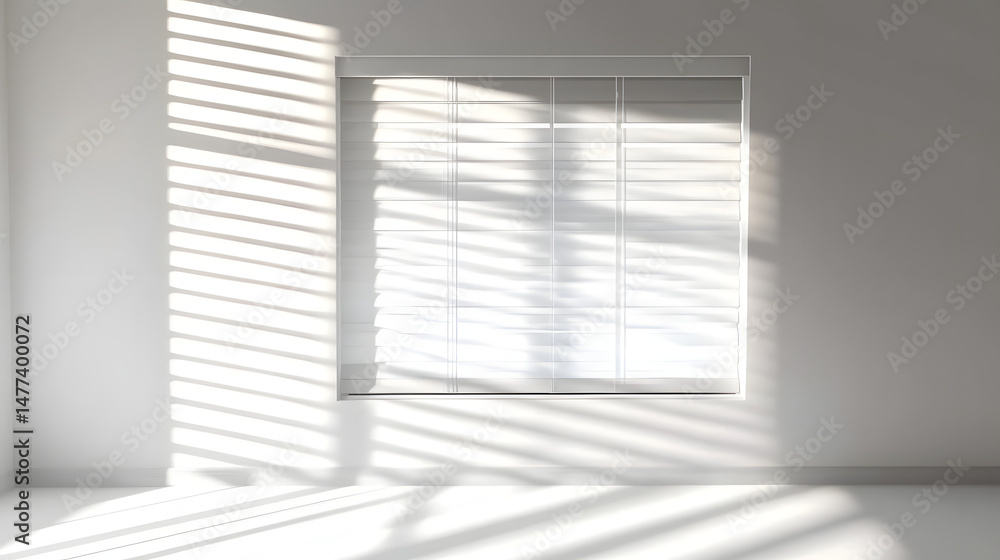 Poster authentic wall featuring a gobo shadow. shadows cast by the window frame and blinds on a white studi