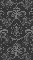 Fototapeta premium Embossed Elegance Grey Garden Floral Embellishment Shadow Bloom Dark Damask Floral Shadow Play Grey Filigree Subtle Blooms Incised Petals Embossed Flora