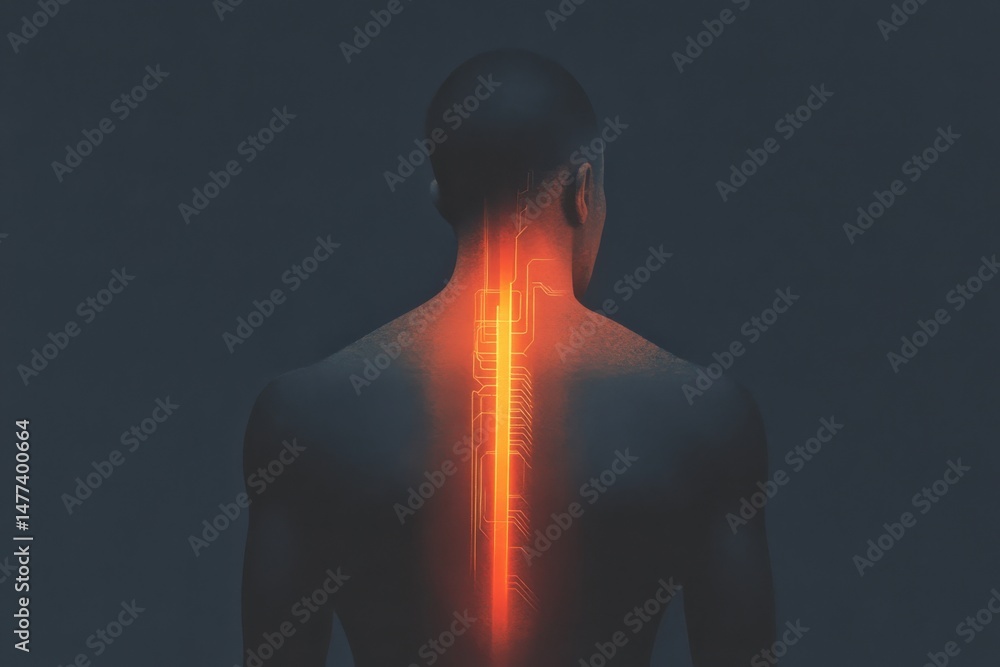 Poster futuristic concept of human and technology integration - glowing interface