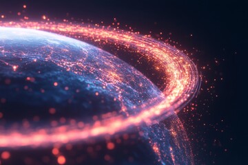 Abstract representation of ai ethics with vibrant digital world and glowing data particles