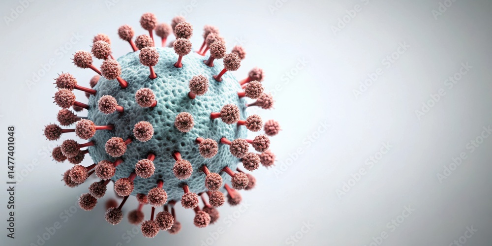 Aufkleber Microscopic View of a Spherical Virus with Numerous Spikes, a Detailed Rendering of Pathogenic Structure