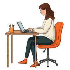 温かい光差し込む部屋で女性が集中して作業中 穏やかな雰囲気のイラスト