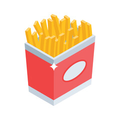 A trendy isometric icon of crispy french fries