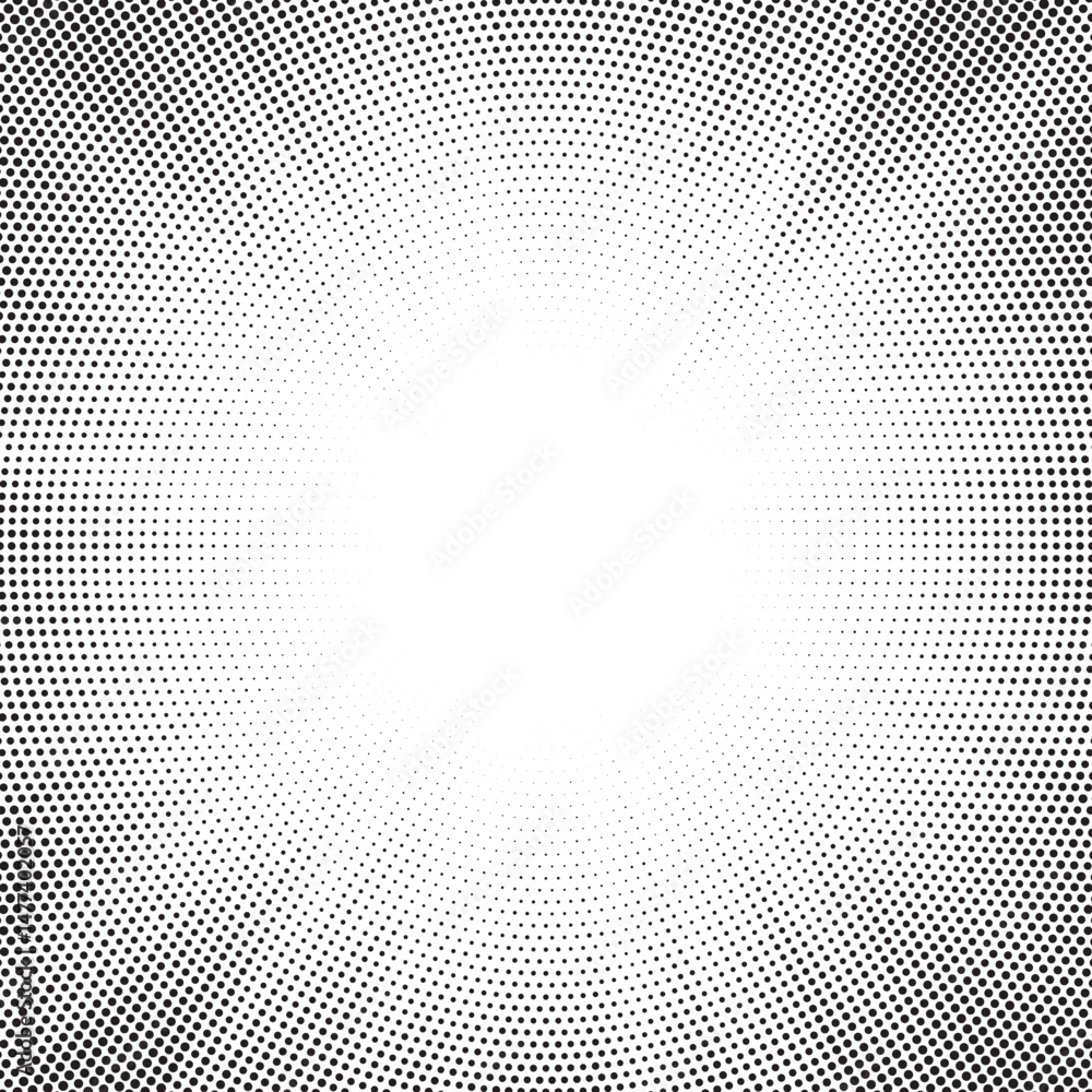 Fototapete Halftone gradient sun rays pattern. Abstract halftone vector dots background. monochrome dots pattern. Vector background in comic book style with sunburst rays and halftone. Retro pop art design.