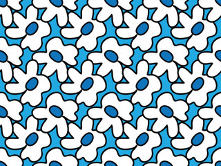 Blue cartoon flowers. Seamless vector pattern. 